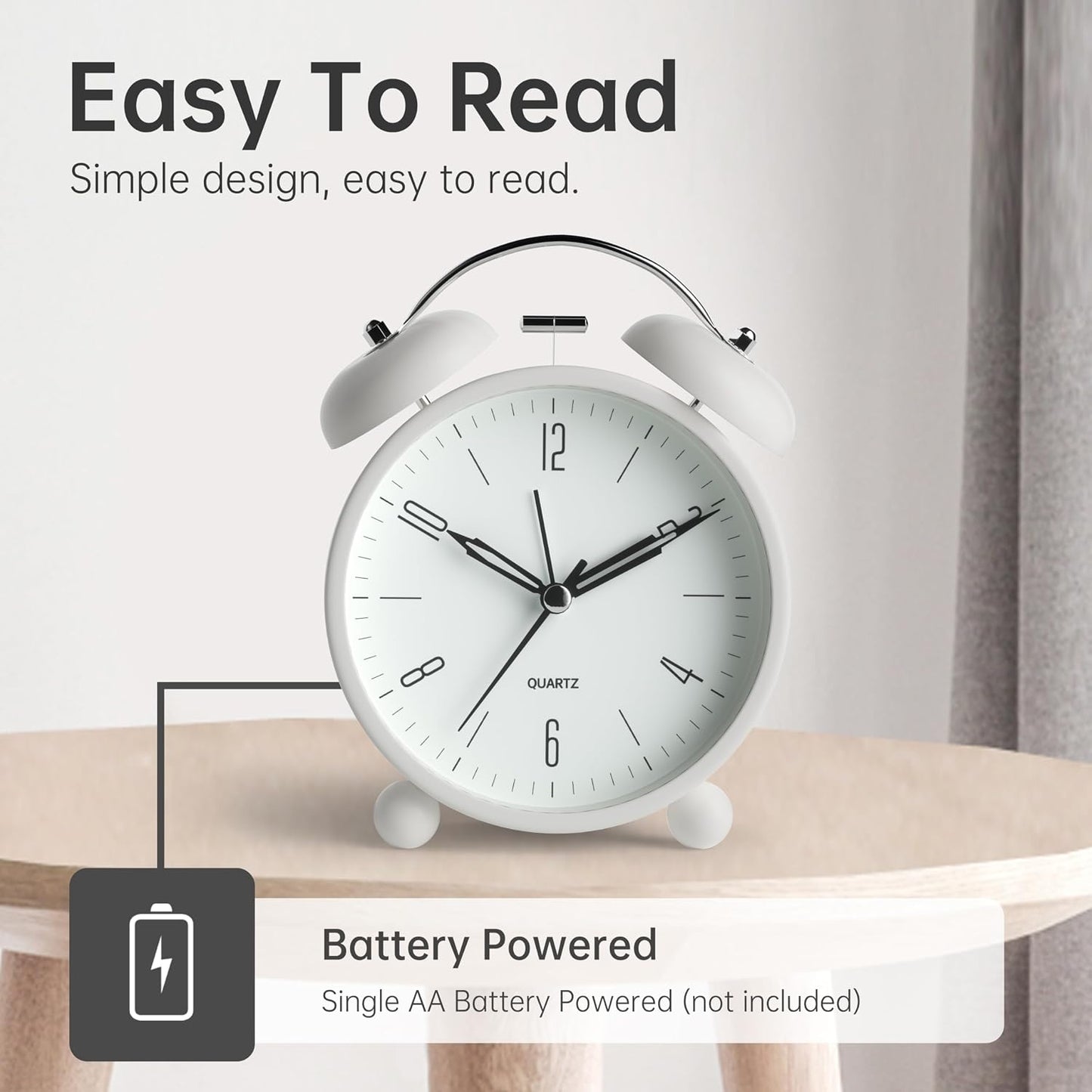 JALL Analog Alarm Clock, 4 inch Super Silent Non Ticking Small Clock with Night Light, Battery Operated, Simple Design, Old Fashioned Style Ideal Decor, for Bedroom, Bedside, Desk, Adult, Gift, Green