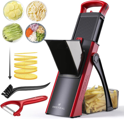 ONCE FOR ALL Safe Mandoline Slicer Plus, Bigger Size, Potato Slicer, Black | 0.1-8mm Adjustable Vegetable Food Chopper, Kitchen Mandoline Slicer Stainless Steel, Detachable Blade, Dishwasher-safe, Gift
