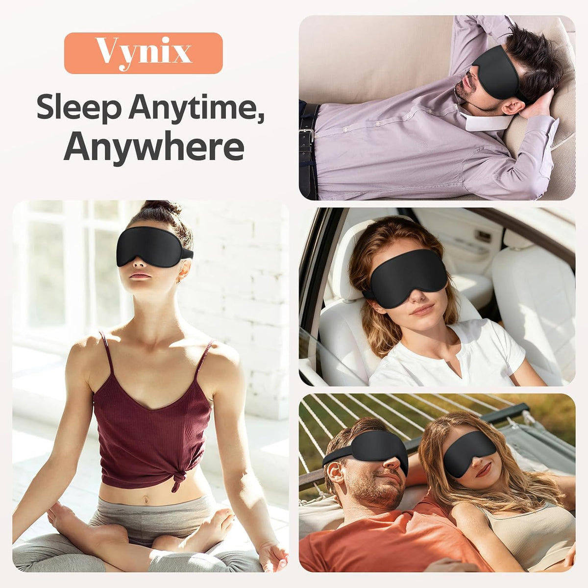 Vynix® Sleep Mask for Men Women - 100% Blackout Eye Masks for Sleep - 3D Soft Sleeping Mask for Side Sleepers - Zero Pressure Lash Extensions Eye Cover Shade for Airplane Travel Essentials, Black