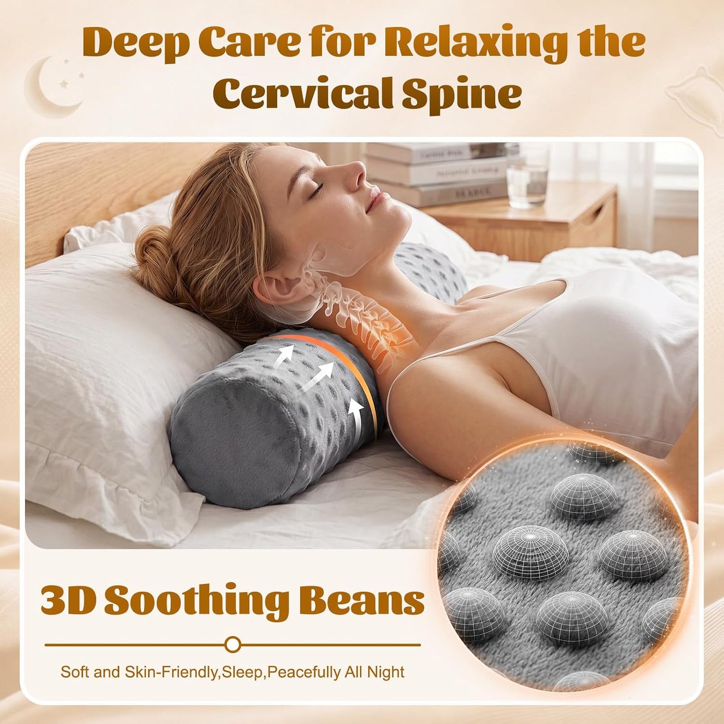 2 Pcs Cylindrical Cervical Neck Pillow for Pain Relief, Memory Foam 18" x 4" Round Pillow with Removable Washable Cover, Cylinder Bolster for Cervical Support, Sleeping, Travel, Home, Office
