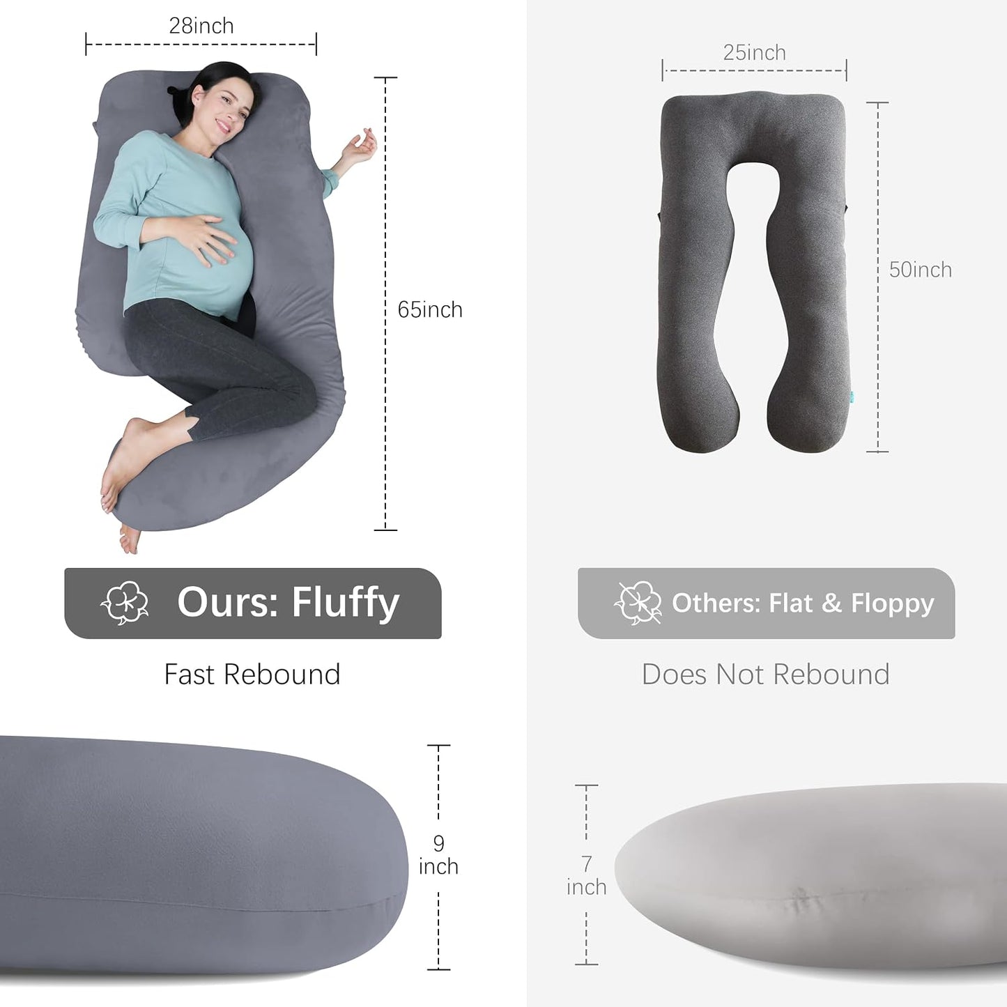 MOON PARK Pregnancy Pillows for Sleeping - 57 Inch U Shaped Full Body Maternity Pillow with Removable Cover - Support for Back, Legs, Belly, Hips - Pregnancy Pillow for Women - Grey