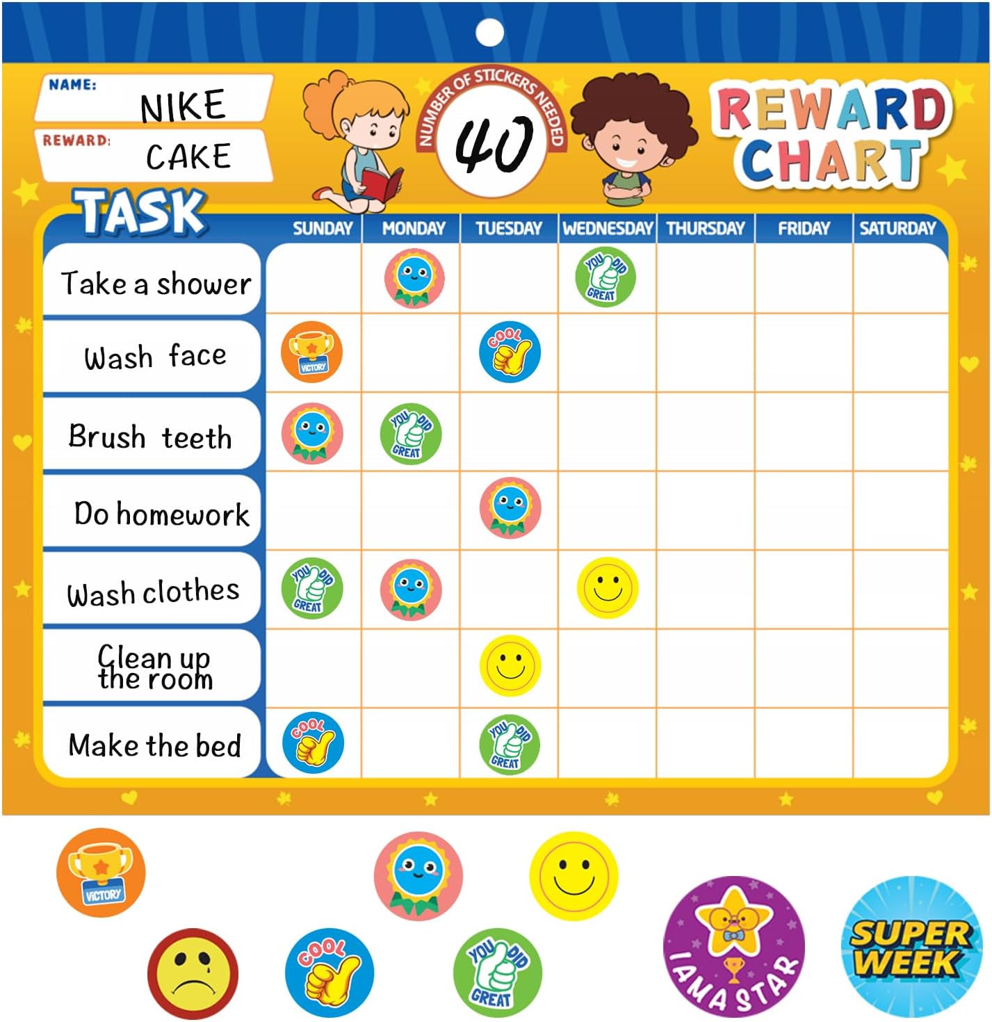 ANSTROUT Boho 32 Chore Charts Behavior Reward Chart System,Sticker Chore Chart Pad for Students with 2328 Stickers, 12.2" x 9.8" Magnetic Reward Chart to Develop Responsibility & Good Habits.