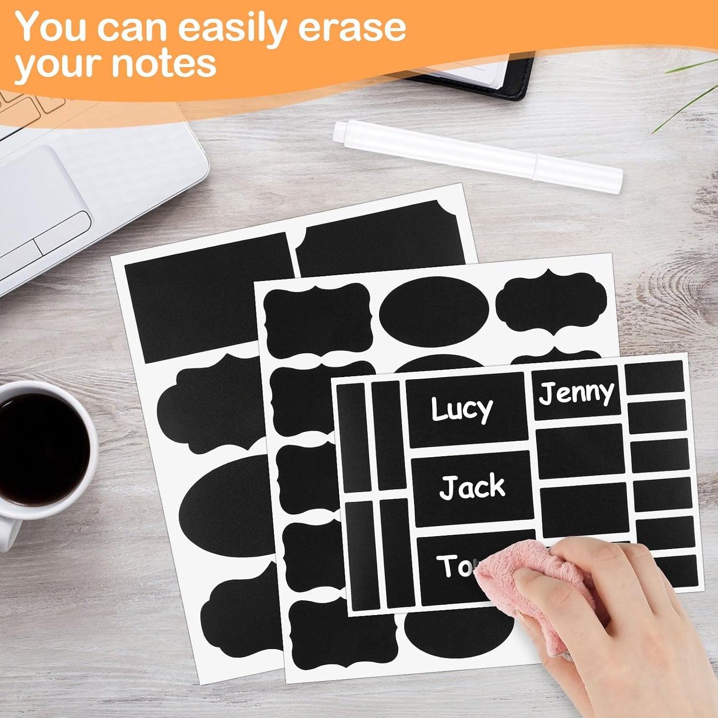 273 Pcs Labels for Jars, Waterproof Reusable Chalkboard Labels | for Food Containers, Bottles, Blackboard Stickers with 1 Erasable Chalk Marker (Black)