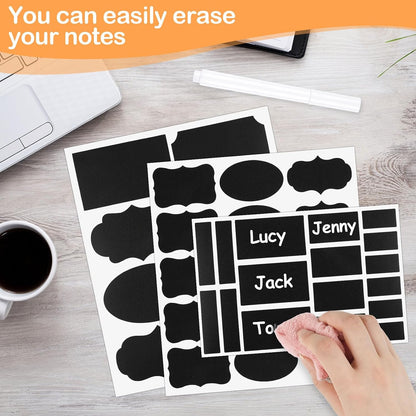 273 Pcs Labels for Jars, Waterproof Reusable Chalkboard Labels | for Food Containers, Bottles, Blackboard Stickers with 1 Erasable Chalk Marker (Black)