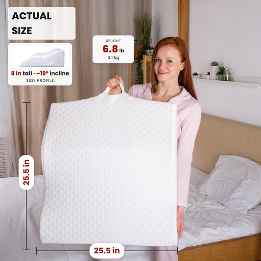 Aeris Wedge Pillow for Sleeping, Acid Reflux, and Snoring - Memory Foam Bed Wedge, 19-Degree Incline - Post-Surgery Recovery, Reading, Leg Elevation - Machine-Washable Cover
