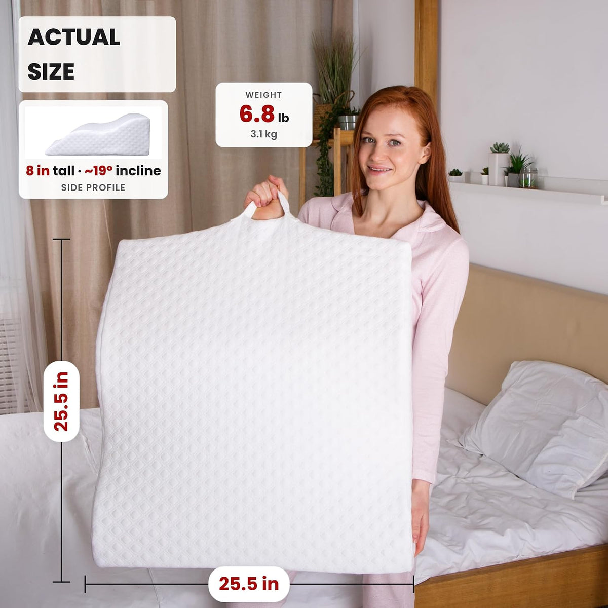 Aeris Wedge Pillow for Sleeping, Acid Reflux, and Snoring - Memory Foam Bed Wedge, 19-Degree Incline - Post-Surgery Recovery, Reading, Leg Elevation - Machine-Washable Cover