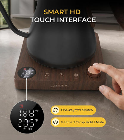 Epeios Gooseneck Electric Kettle 1°F Temperature Control,1200W,0.9L,Black | Rapid Heating, for Pour Over Coffee & Tea,Hot water Boiler,Brew Timer, 304 Stainless Steel Interior, Auto Shut-Off