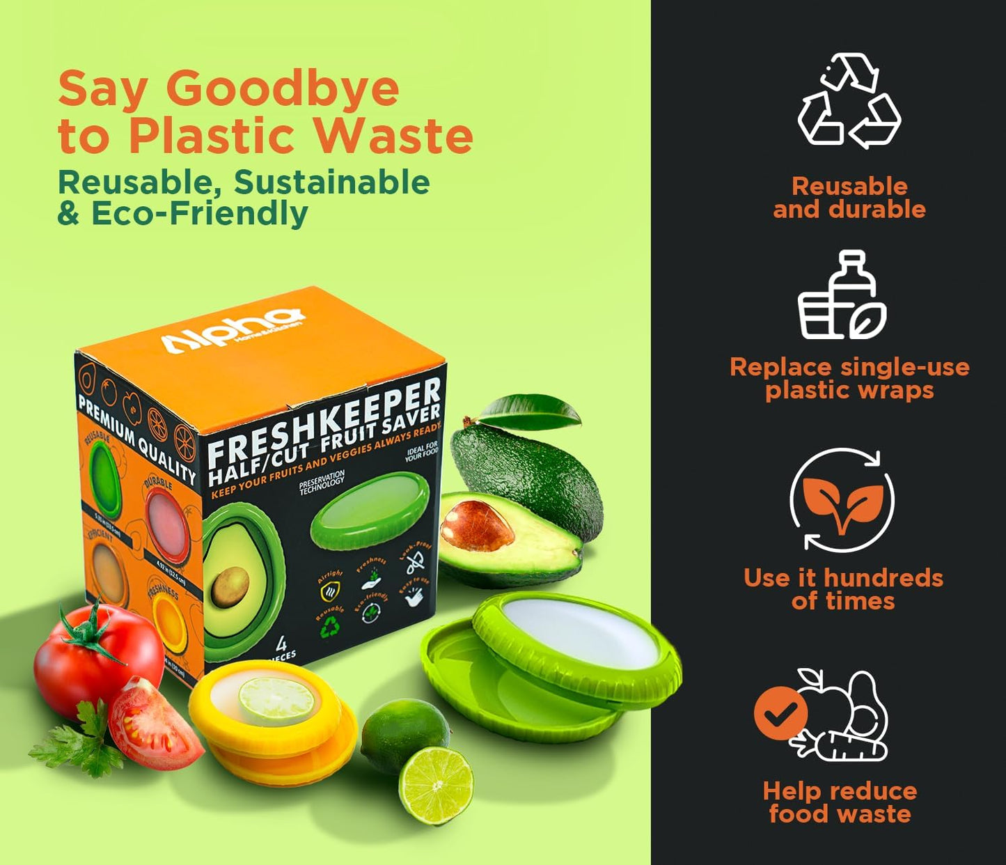 Avocado Saver & Onion Storage – Set of 4 BPA-Free Food Containers with Silicone Lids – Reusable Fruit and Veggie Savers, Fresh Pods for Food – Perfect for Tomato Holder, Garlic, Lemon & More | BPA-Free Reusable Fruit & Vegetable Savers with Flexible