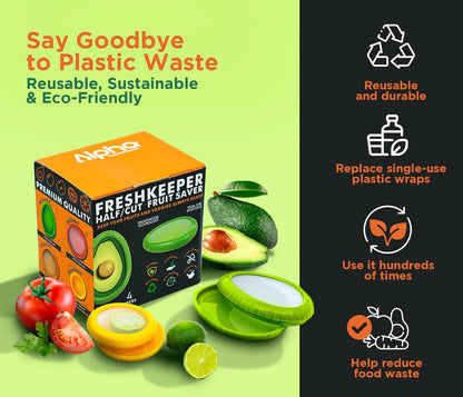 Avocado Saver & Onion Storage – Set of 4 BPA-Free Food Containers with Silicone Lids – Reusable Fruit and Veggie Savers, Fresh Pods for Food – Perfect for Tomato Holder, Garlic, Lemon & More | BPA-Free Reusable Fruit & Vegetable Savers with Flexible