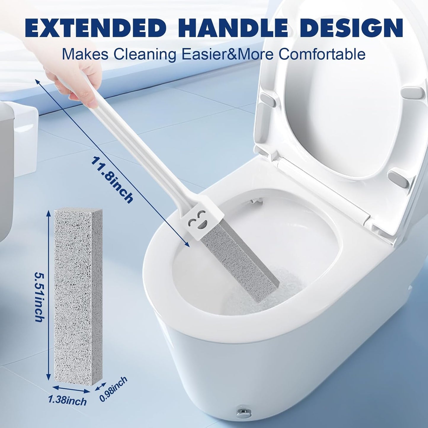 Navona 10 Pack Pumice Stone Toilet Bowl Cleaner with 2 Extra-Long Handles | Scratch-Free, Replaceable Stones Remove Limescale, Rust & Hard Water Rings for Toilets, Bathtubs, Grills, Pools & Sinks