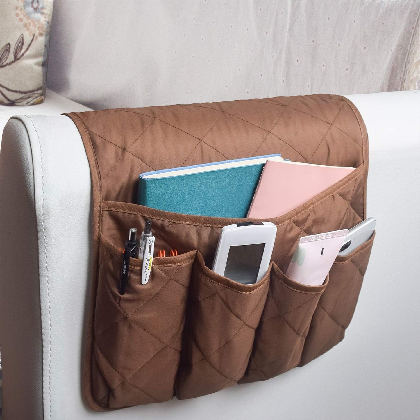 5 Pockets Remote Control Holder, Magazine Rack, Space Saver Organizer, Draped Over Sofa, Couch, Recliner Armrest