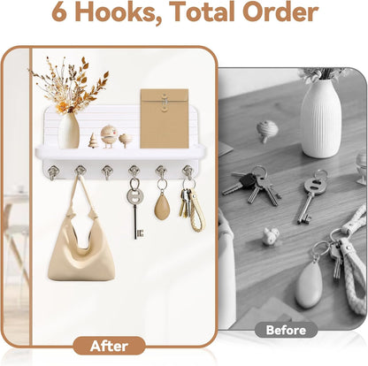 Key Holder for Wall, Mail Organizer Wall Mount with 6 Hooks Wooden Hanging Key Rack for Home Decor, Hallway, Entryway (Yellow)