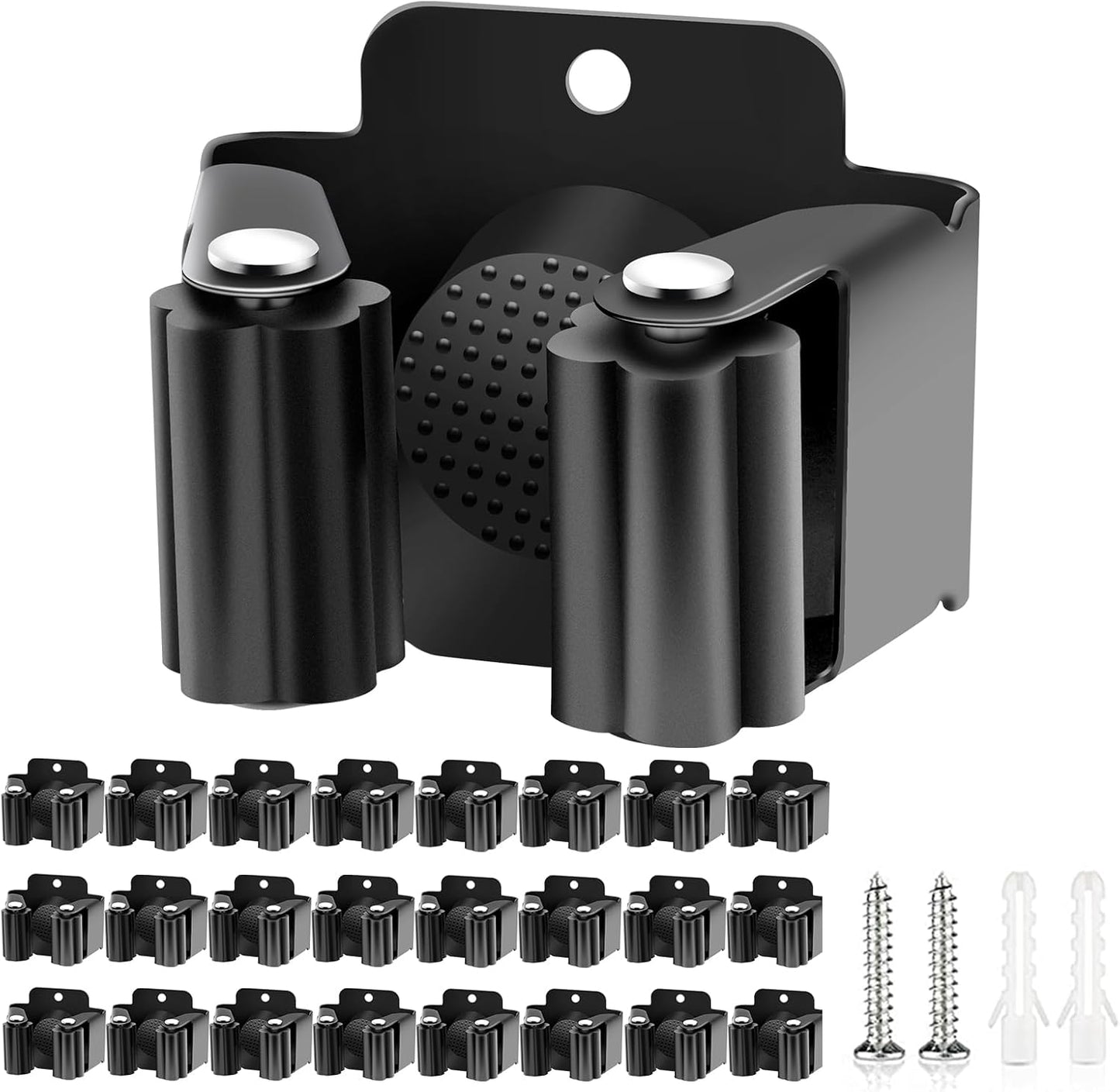 Verdenu 10 Pack Broom Holder Wall Mount, Mop Holder Wall Mounted, Stainless Steel Command Broom Holder with Screws, Garden Tool Rack Wall Mount for Kitchen, Home, Bathroom, Garage Storage, Black