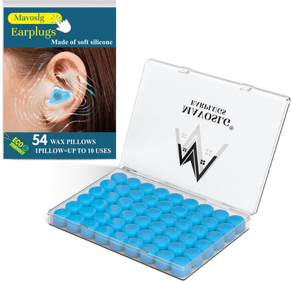 Ear Plugs for Sleeping Swimming, 54 Reusable Silicone Moldable Noise Cancelling Earplugs for Shooting Range, Swimmers, Snoring, Concerts, Airplanes, Travel, Work, Studying,54 Pillows