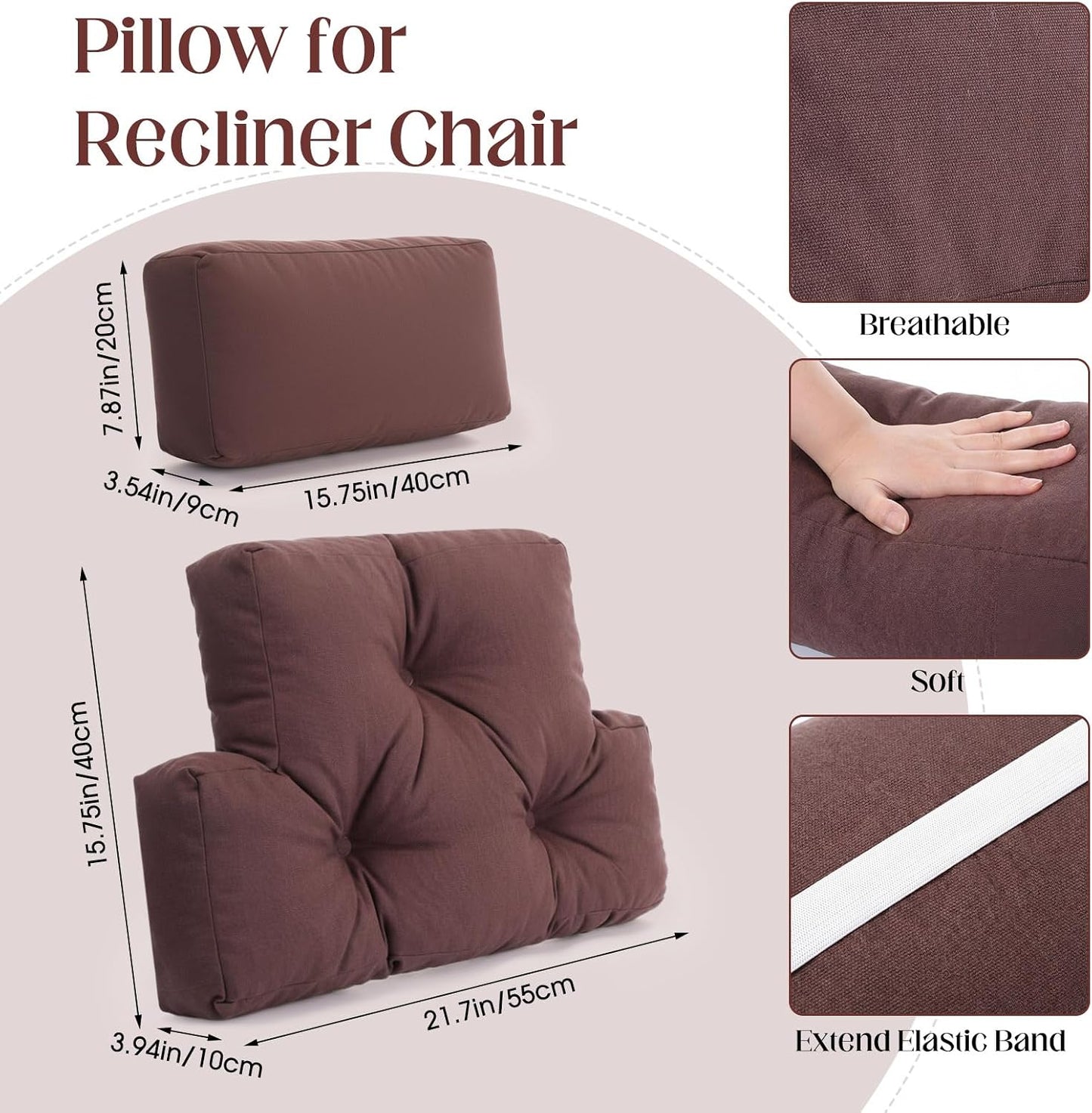 Novabright 2 Pcs Recliner Headrest Back Pillows for Back Support Pillow for Couch with Adjustable Recliners Pillow for Headrest for Chairs Sofa Couch and Bed (Dark Gray)