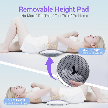 Lumbar Support Pillow for Sleeping, Memory Foam Lower Back Pillow with Adjustable Height Pad, Removable Washable Cover, Ergonomic Lumbar Cushion for Bed, Couch, Gift Box