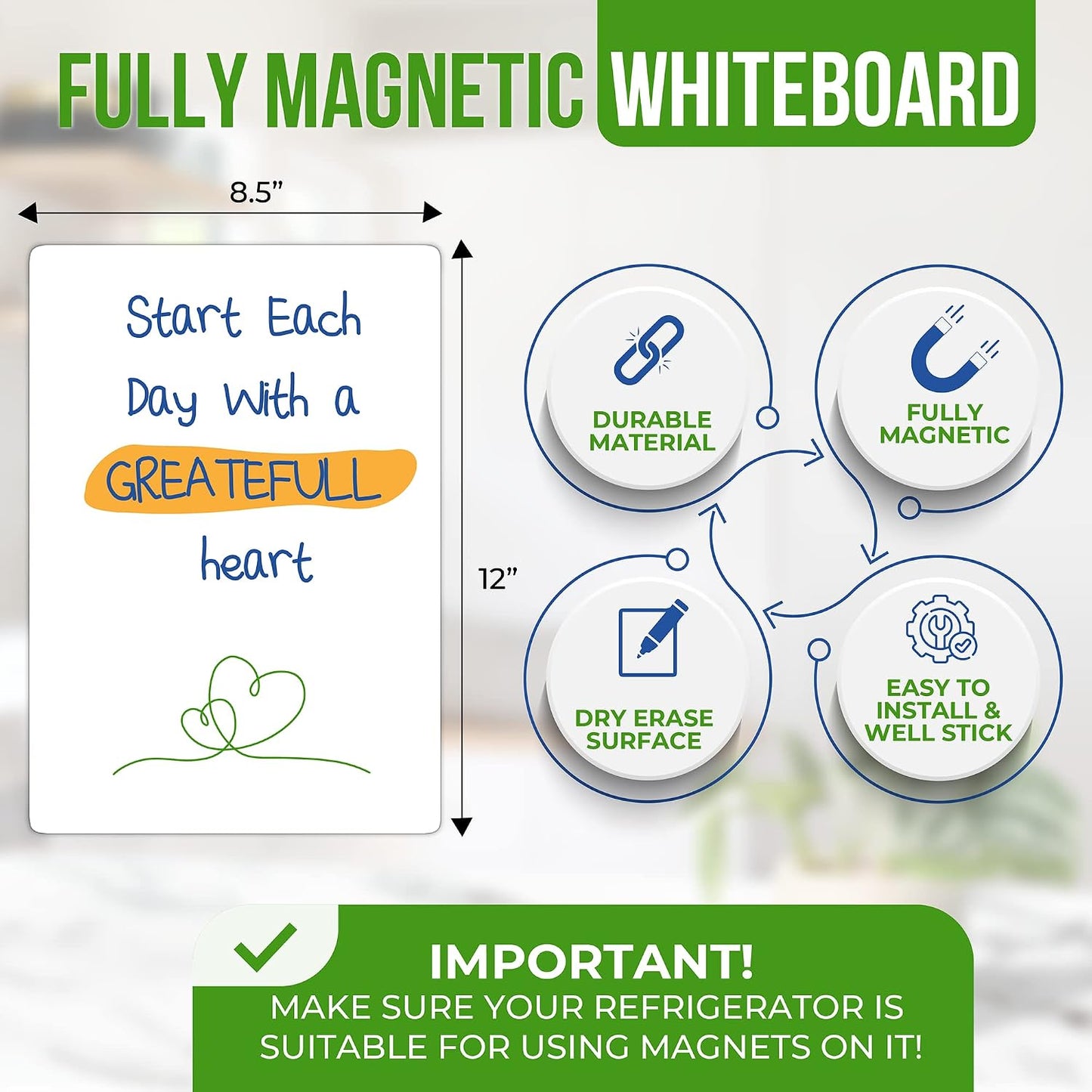 Small Magnetic Whiteboard for Fridge 5x7 in - Dry Erase Board for Refrigerator - Small Magnet List for Frig - Magnetics White Board Sheet - Fridge List Magnet - Mini Magnetic Grocery Shoping