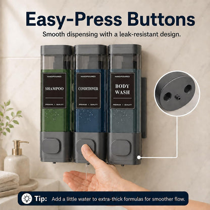 Shampoo and Conditioner Dispenser – Wall-Mounted Shower Soap Dispenser, No-Drill Installation, Lockable, 900 ml Capacity,for Bathroom & Hotel or Airbnb (Black, 3-Pack)