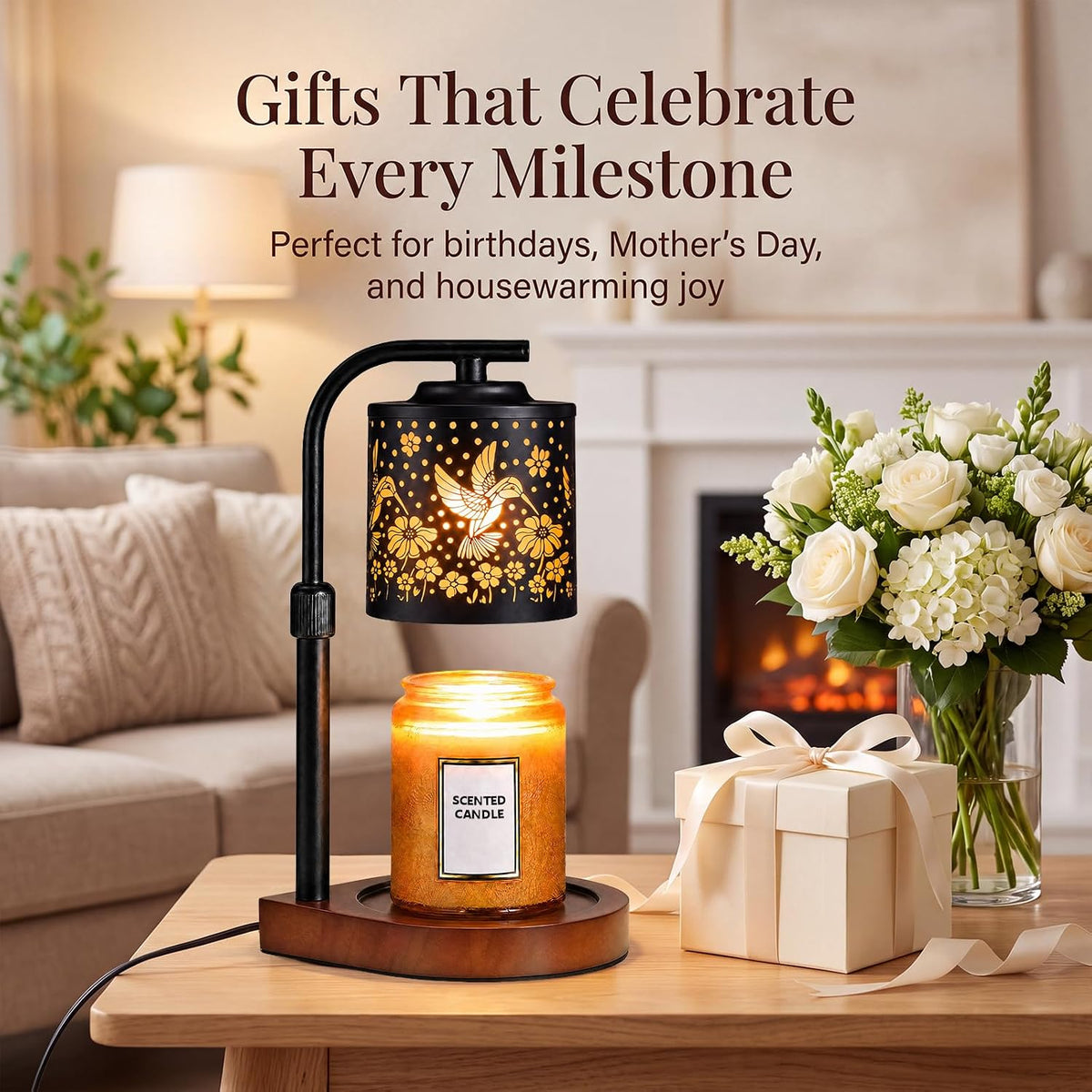 Candle Warmer Lamp with Timer & Dimmer- Electric Wax Melt Warmer with Adjustable Height for Scented Candles, Home Décor Fragrance and House Warming Birthday Gifts for Women Mom