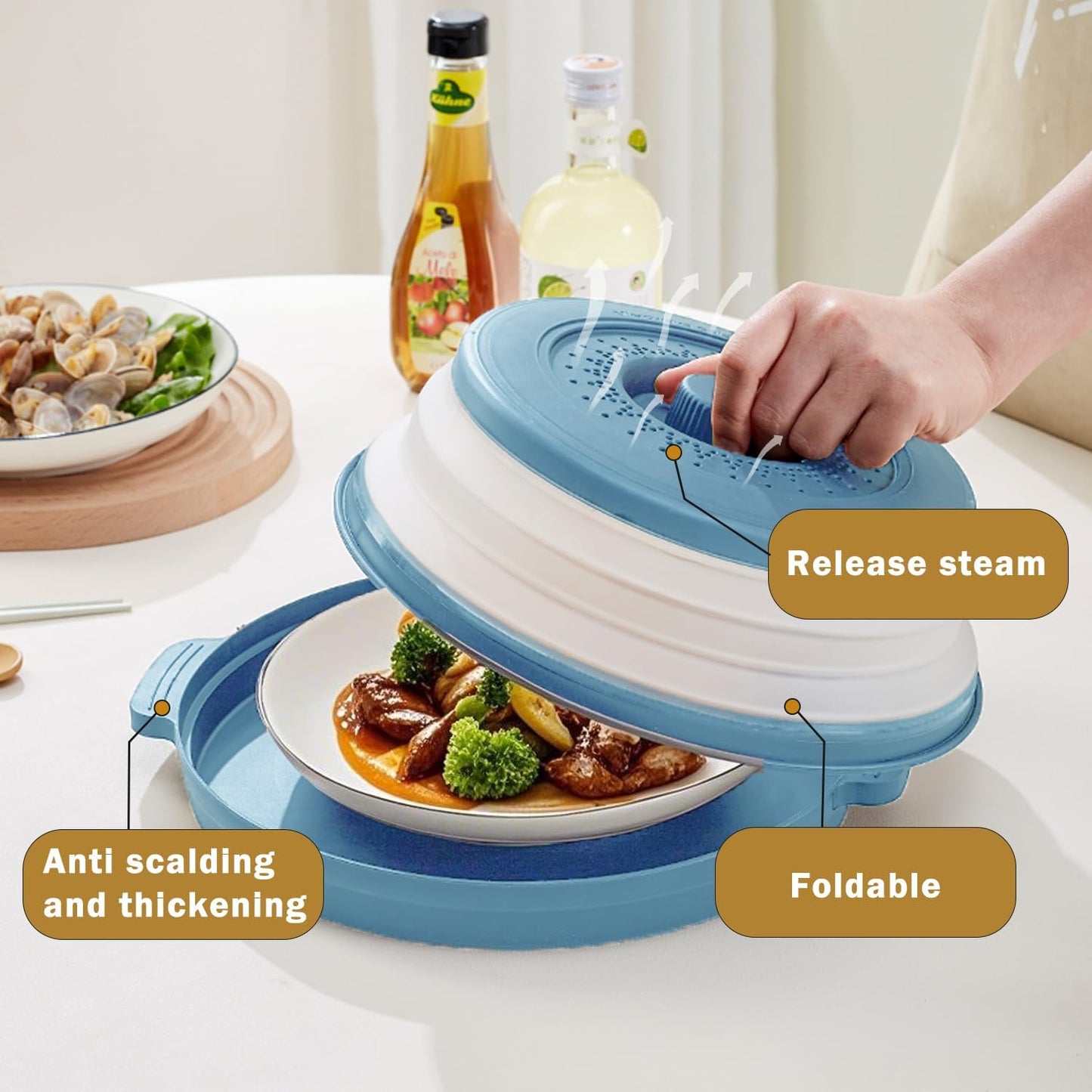 Microwave Splatter Cover with Anti-Scald Tray, 10.7" Collapsible - Red | Collapsible microwave food cover with an anti-scald tray. Fits most plates up to 10.7 inches and helps reduce food splatter.