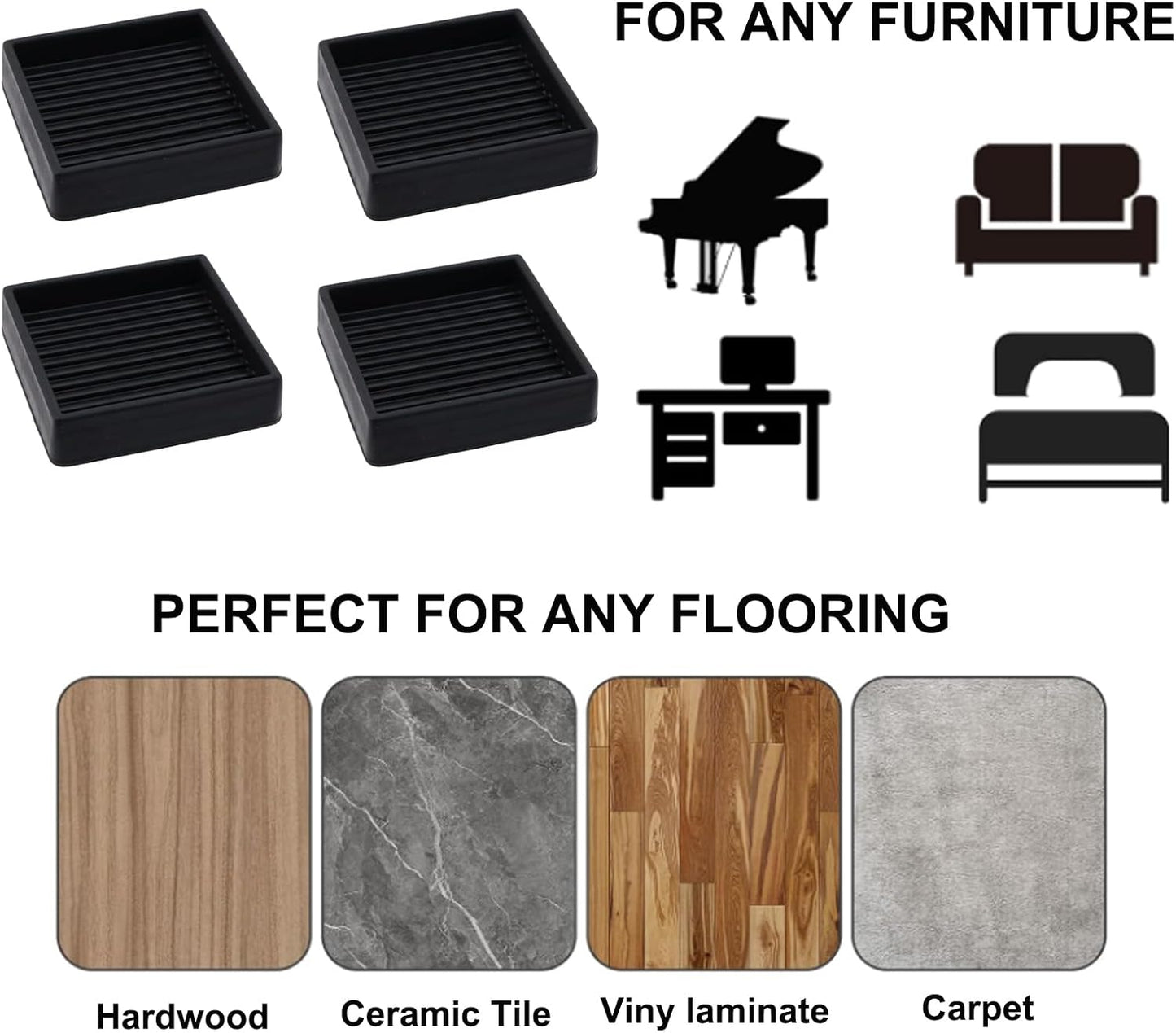 Semetall 1.5 Inch Rubber Caster Cups 8 Pack Black | Non Slip Furniture Coasters Floor Protectors for Bed Couch Table Chair