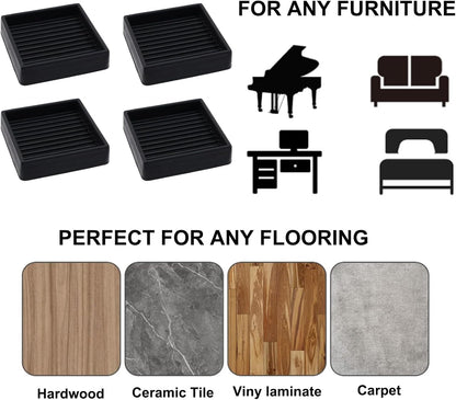 Semetall 1.5 Inch Rubber Caster Cups 8 Pack Black | Non Slip Furniture Coasters Floor Protectors for Bed Couch Table Chair