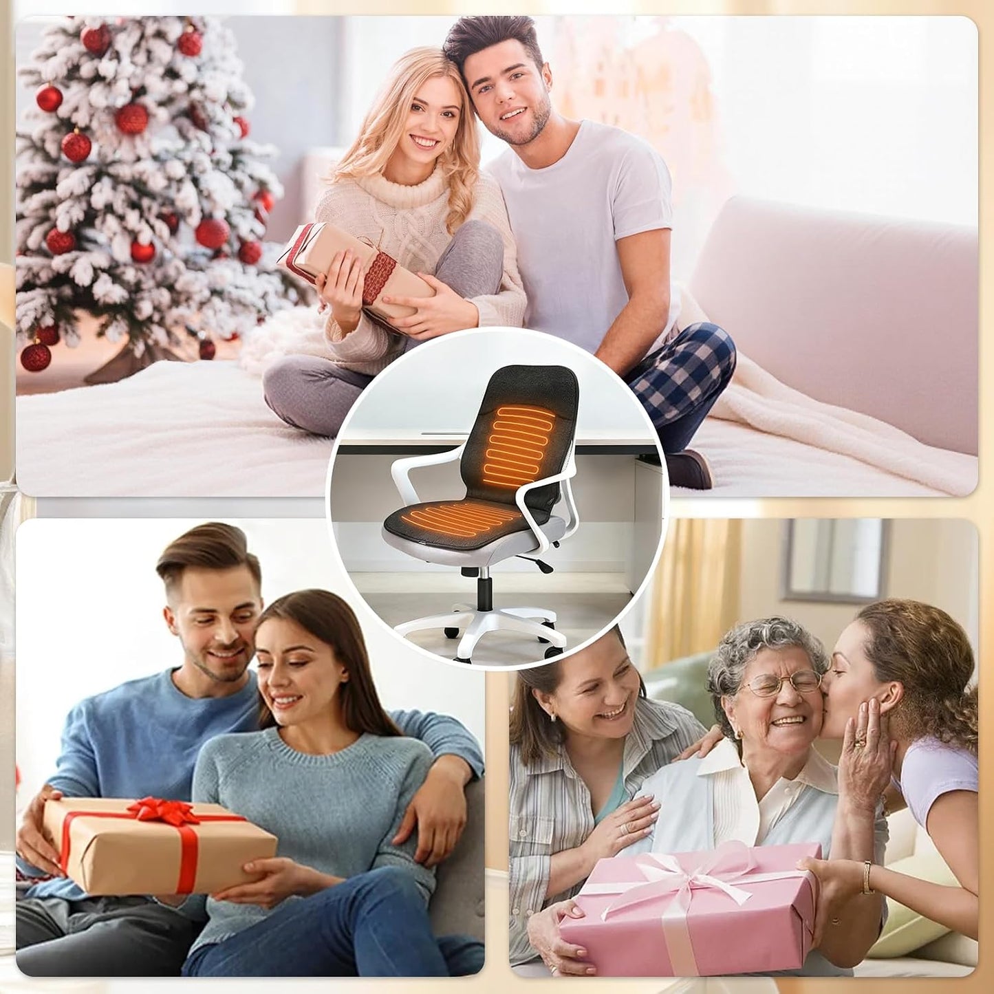 Black Heated Seat Cover Heated Seat Warmer for Pain Relief with 3 Levels | Black Heated Seat Cushion for Office Chair, Chair Seat Pad for Back, Waist, HIPS for Home Warm Winter Christmas Holiday Gift