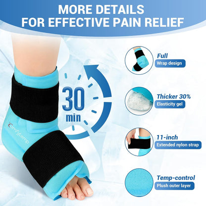 Comfytemp Ankle Foot Ice Pack Wrap for Plantar Fasciitis Relief, FSA Eligible HSA, Ankles Brace for Sprain Pain, Heel Spur, Swelling, Achilles Tendonitis, Hot Cold Gel Ice Pack for Injuries Reusable