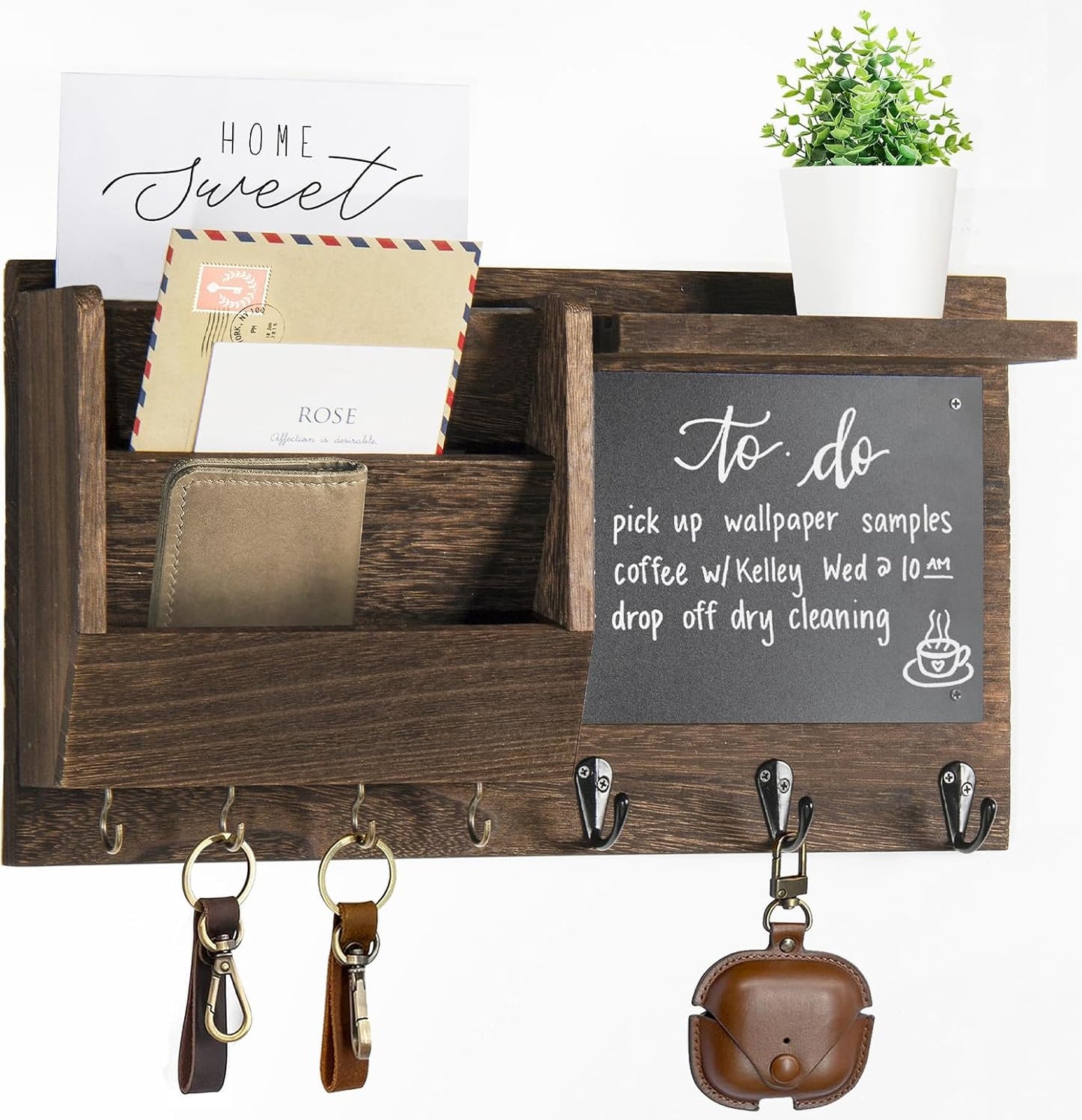 Ziivita Key Holder for Wall - Mail Holder Organizer Wall Mount with Shelf - Hanging Key Rack Hanger with Hooks Decorative for Home Coat Letter Dog Leash Entryway Living Room Decor