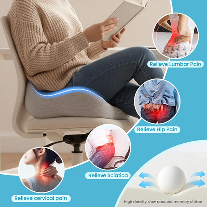 Seat Cushion,Ergonomic Chair Cushions for Sit Bone Tailbone Pain Relief,Sciatica & Back Support,Memory Foam Butt Pillow for Office,Car,Home,Gaming,Wheelchair