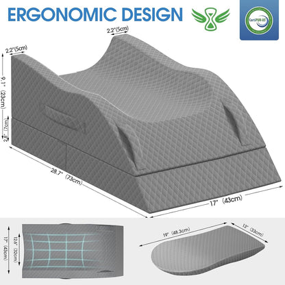 TranquilRelax Leg Elevation Pillows for After Surgery, Wedge Pillow, Grey | Memory Foam, All-around Knee & Ankle Support for Swelling, Height-adjustable, Nop-Slip Bottom, Washable Cover, Single-leg