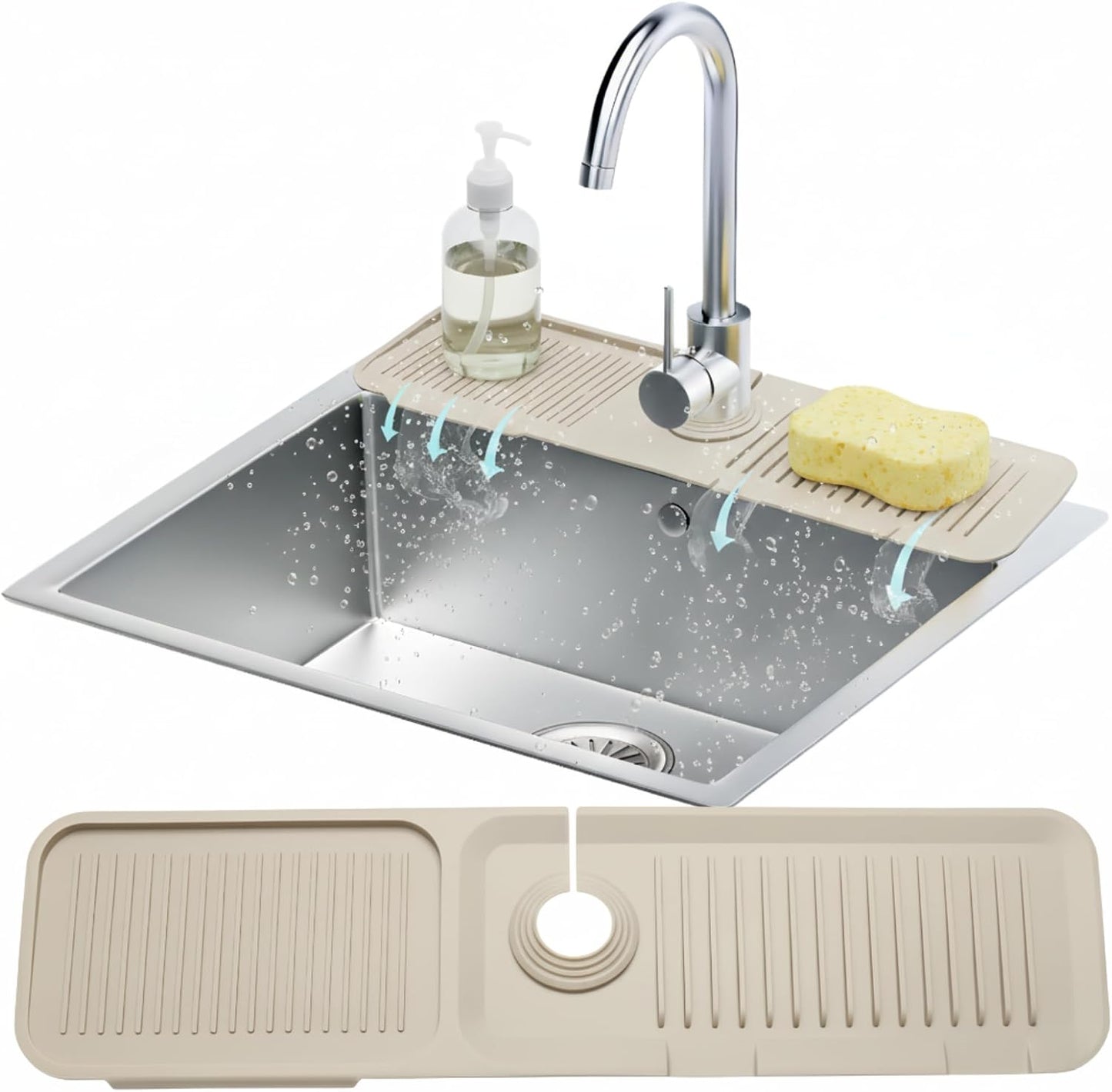 14.6” Silicone Faucet Mat For Kitchen Sink, Kitchen Sink Splash Guard Behind Faucet, Kitchen Faucet Mat For Kitchen Sink, Kitchen Sink Faucet Mat Splash Guard and Sink Water Splash Guard (Gray)