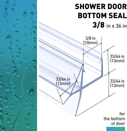 Shower Door Bottom Seal,2 PCS 3/8" x 36" | Shower Door Sweep for 3/8 Inch Glass,Frameless Glass Door Seal Strip,Stop Shower Leaks and Create a Water Barrier