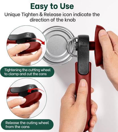 Beneno Side Cut Manual Can Opener, Smooth Cut with No Sharp Edges, Red