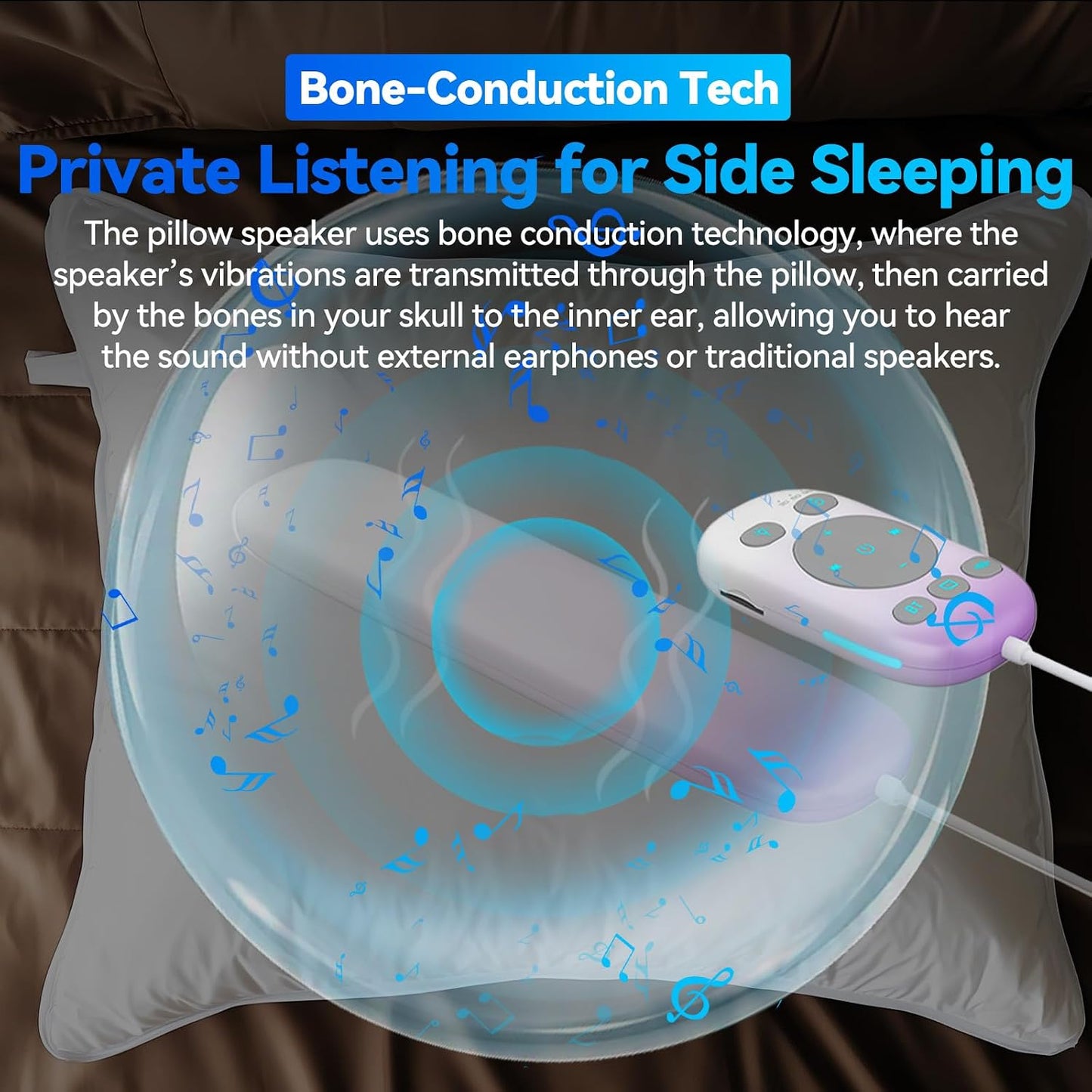 Pillow Speaker for Sleeping w/Remote - Without TF Card, White | Bone Conduction Speaker, 36 Built-in White Noise, Flat Thin Wireless Speaker under Pillow for Side Sleepers, Dusker Sleep Bar