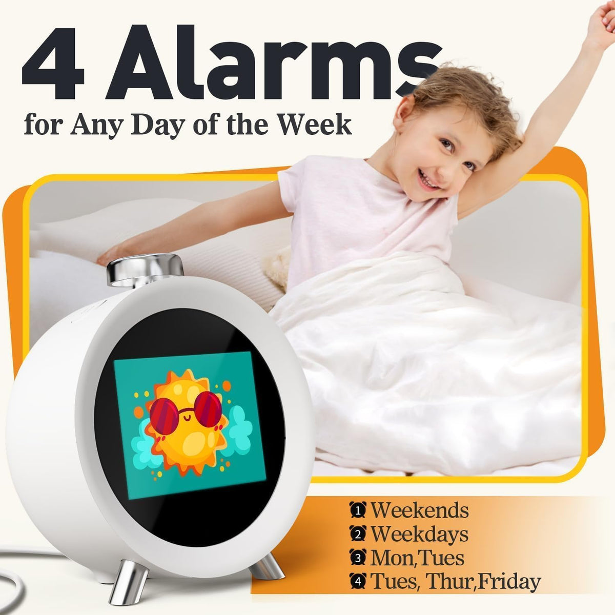 MOMILLA Alarm Clocks for Bedrooms, 2.8" Color Display, 4 Alarms Easy to Set