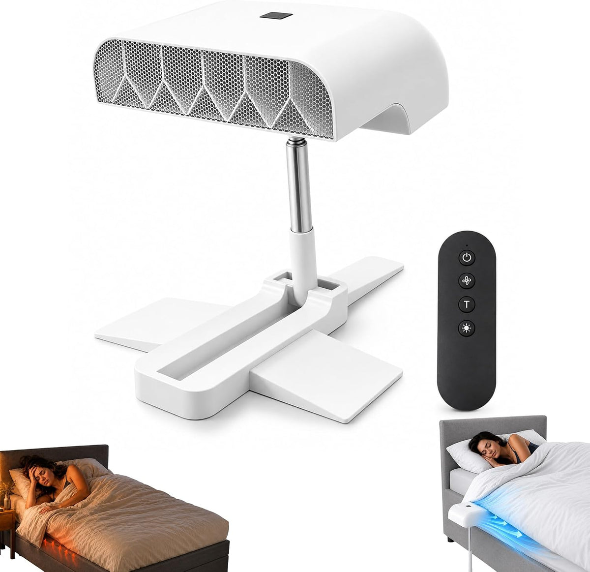 Under Sheets Cooling Fan, Rechargeable Cordless Bed Cooler for Under Blanket Use, 5-Speed Airflow with Remote Control, Adjustable Height Sleep System for Hot Sleepers (1p)