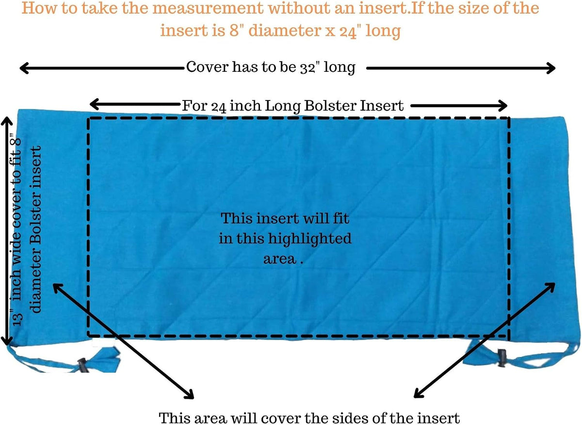 Saffron HANDICRAFTS Cotton 240TC - Bolster Cover Full Round Removable Cover for Neck Roll, Leg Rest,Yoga Practice, Meditation, Bed Sofa Couch (Teal Blue, 8"x24"(20 cm x 60 cm))