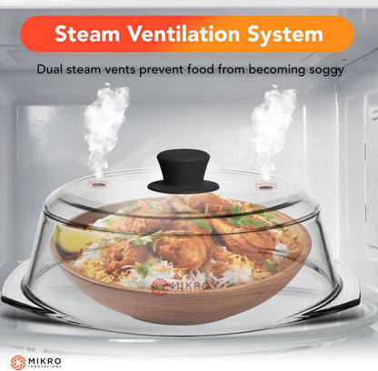 10.5-Inch Glass Microwave Splatter Cover – Borosilicate Glass Food Plate Splatter Guard with Vent Hole, BPA-Free, Easy-Grip Silicone Knob, Dishwasher Safe (1, Black, 10.5in)