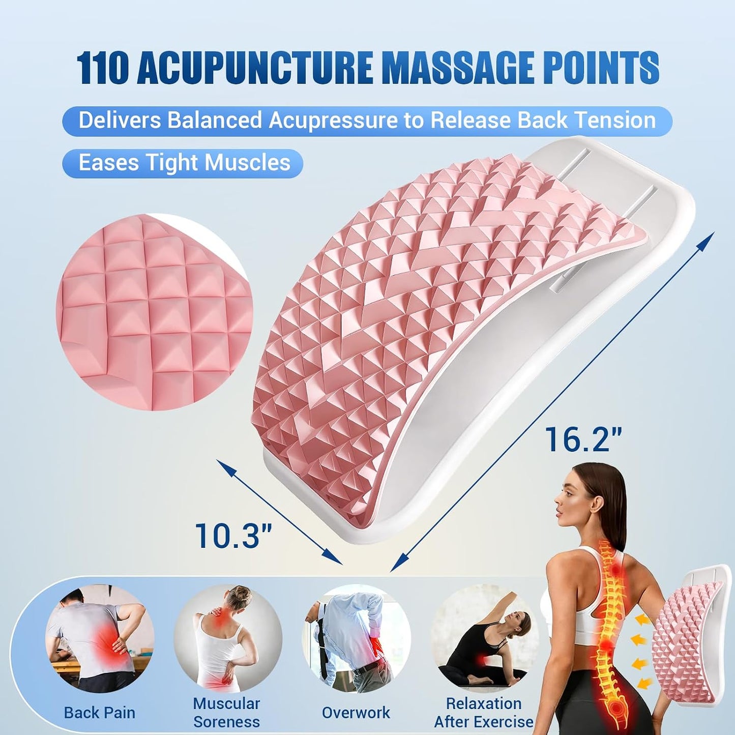 Back Stretcher for Back Pain, Adjustable Height & Soft Sponge Material | Lumbar Back Stretcher With Acupressure Points, Air Pump Adjustable Height, Spine Stretching Support, Scoliosis, Manual Includ