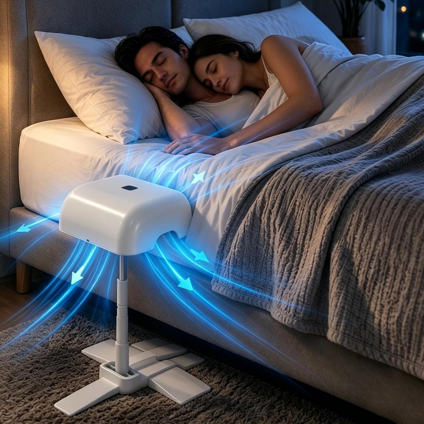 Rechargeable Bed Cooling Fan Under Sheets for Hot Sleepers | Under-Sheet Cooling System With Remote Control, 5 Quiet Speeds, Adjustable Height And Long-Lasting 10000mah Battery