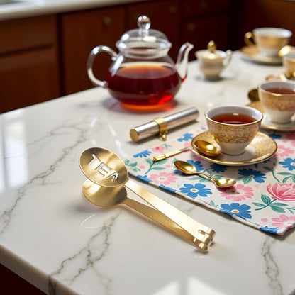 Gold Tea Bag Squeezer Tongs,Tea Tongs,Tea Bag Squeezer,Stainless Steel Tea,Round Tea Filter Clamp,Tea Bag Strainer Clip Holder for Gripping Tea Strainer Spoon for Ice Sugar Cubes Bar