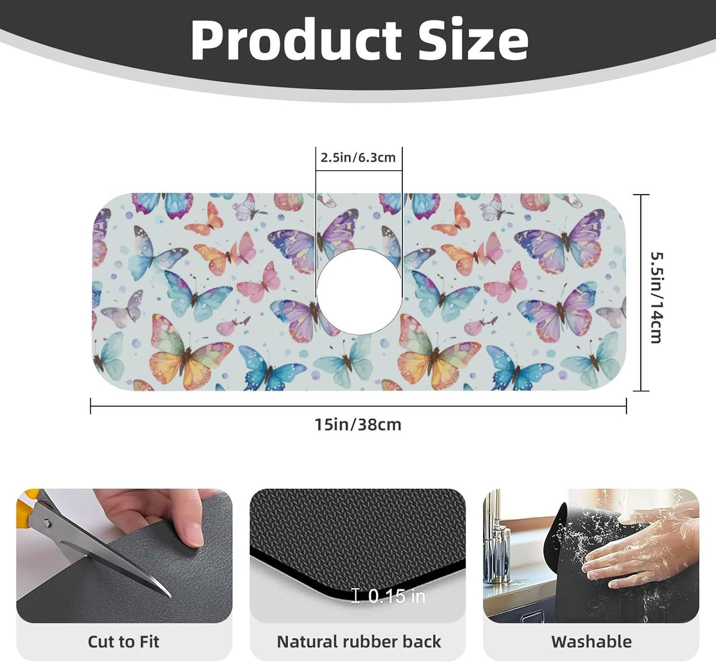 Abstract Flower Blooming Floral Watercolor Kitchen Sink Splash Guard Faucet Mat Super Absorbent Fast Drying Mat Sink Gadgets-Fast Drying Pad Sink Mat For Kitchen Bathroom (15" X 5.5" )
