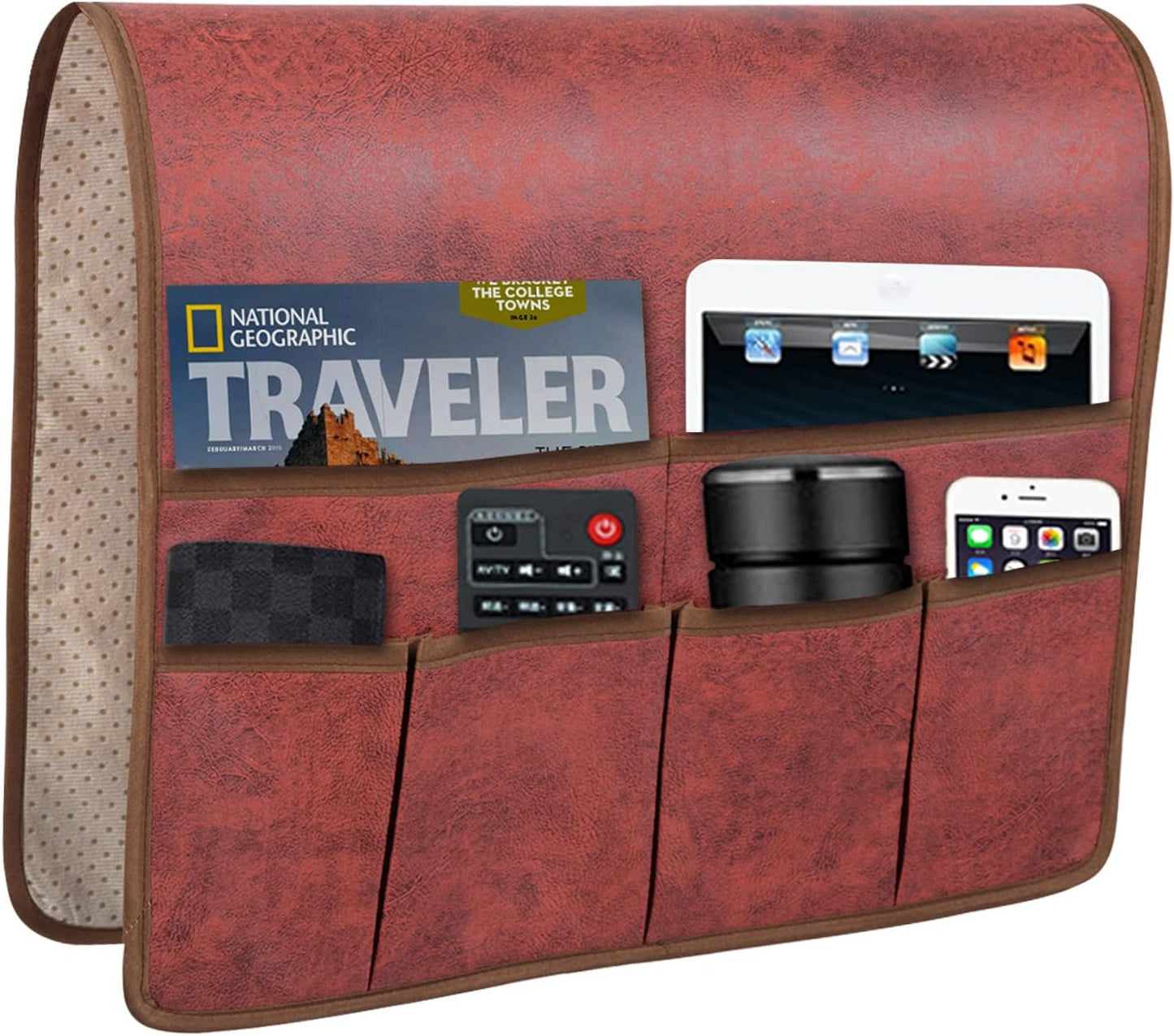 HAOMAIJIA Sofa Armrest Organizer, Remote Control Holder for Recliner Couch | Anti Slip Arm Chair Bedside Caddy Storage Organizer With 6 Pockets For Cell Phone Tv Remote Control Magazines (brown)