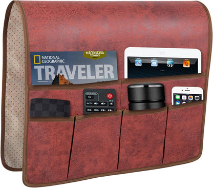 HAOMAIJIA Sofa Armrest Organizer, Remote Control Holder for Recliner Couch | Anti Slip Arm Chair Bedside Caddy Storage Organizer With 6 Pockets For Cell Phone Tv Remote Control Magazines (brown)