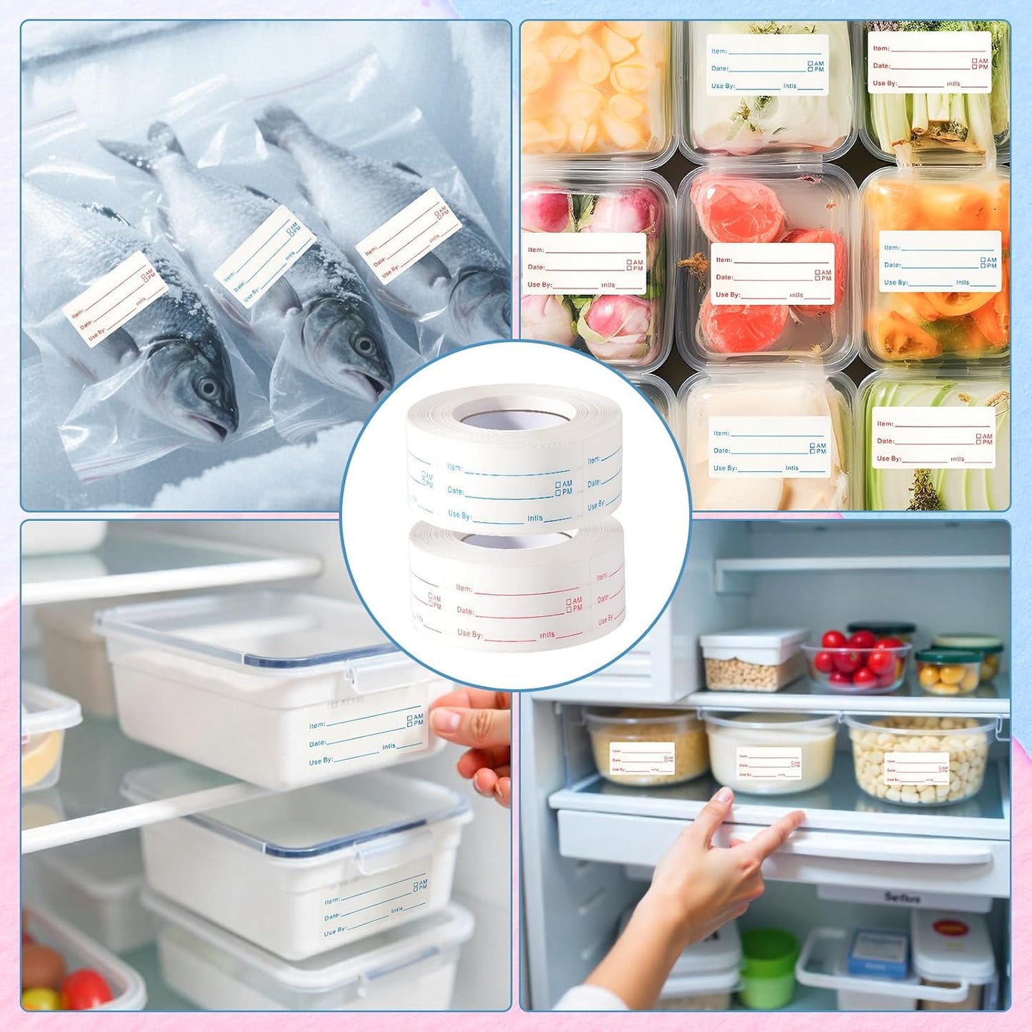 2 Rolls 1000 Pieces Removable Food Labels, 1 x 2 Inch | Date Stickers for Freezer, Refrigerator Food Containers - Easy to Write