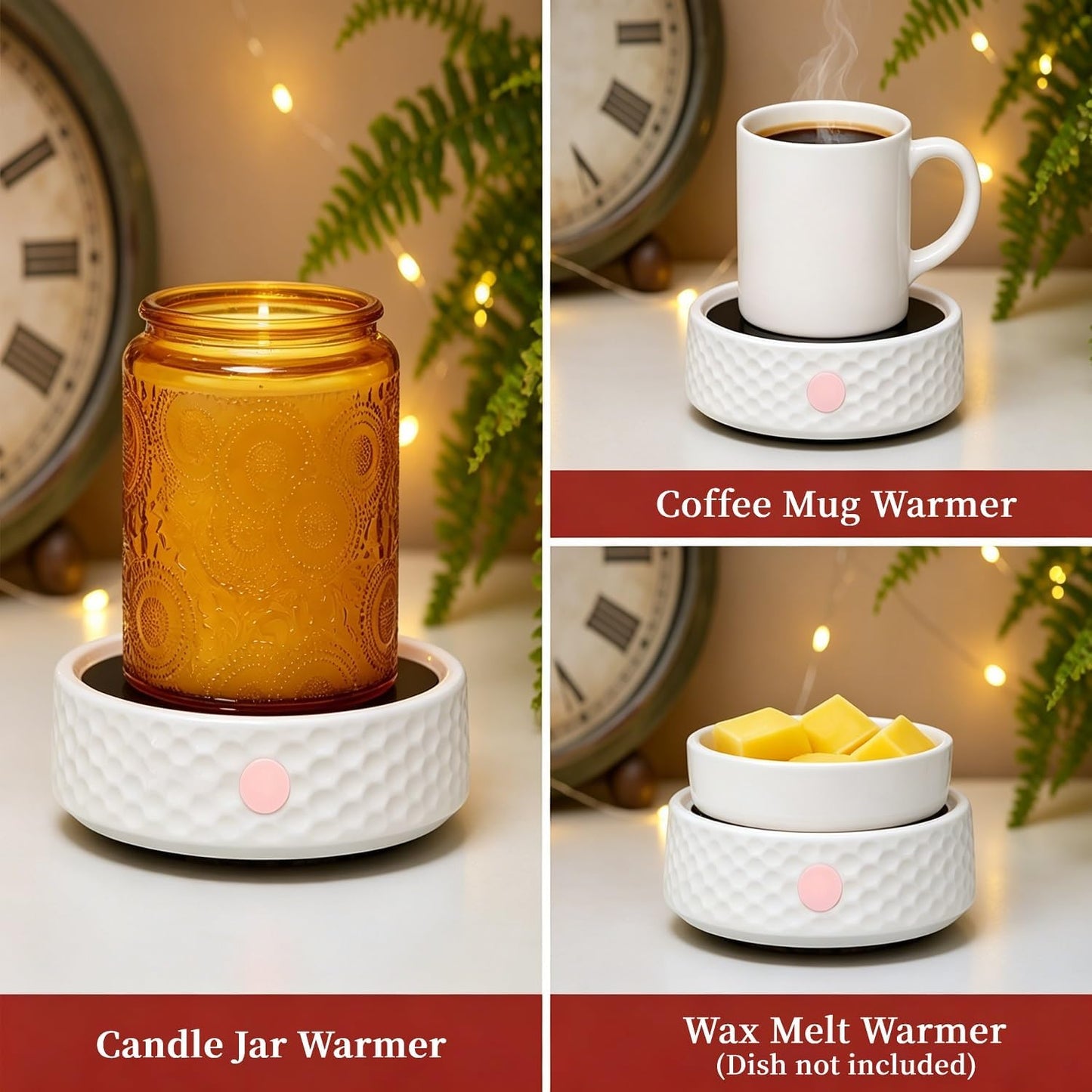 Electric Large Candle Warmer Plate - Ceramic Candle Wax Warmers Timer Adjust Fragrance Intensity Auto Shut Off for Home Office, Aromatherapy Fragrance and Heating Beverage, Milk, Tea, Hot Chocolate