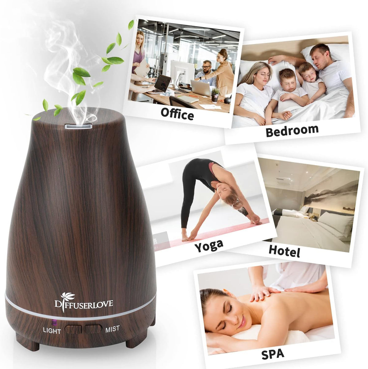 Diffuserlove Essential Oil Diffusers 200ML Remote Control Ultrasonic Mist Humidifiers BPA-Free Aromatherapy Diffuser with 7 Color Lights, Auto Shut-Off for Bedroom Office Kitchen