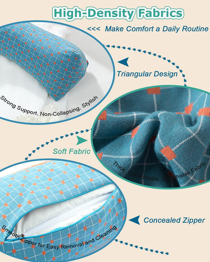 Cervical Buckwheat Neck Roll Pillow for Pain Relief, Firm Neck Support Bolster for Back Sleepers, Washable Cover, Ideal for Office Lunch Break, Blue 15 X 5 Inches
