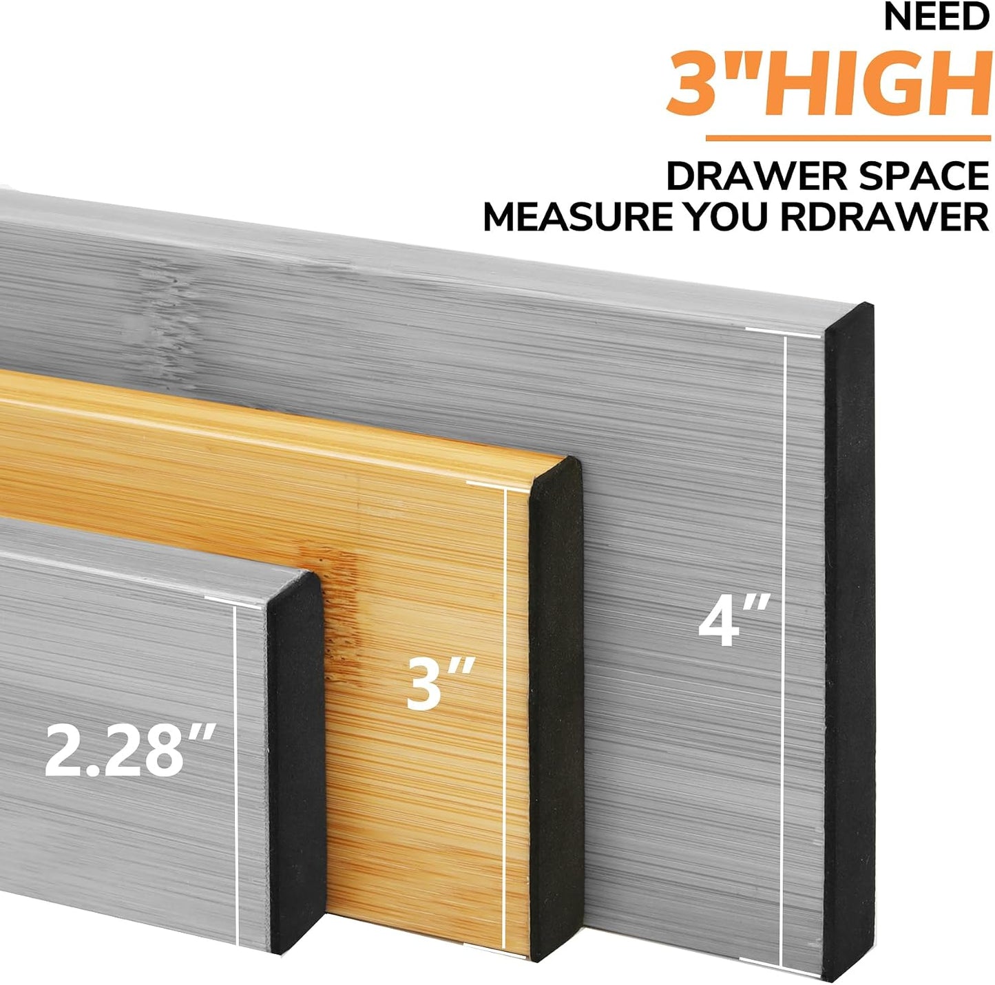 BAMEOS Bamboo Expandable Drawer Dividers – Fits 16.6"–22" Drawers, 2" High, Set of 4 | Spring-Loaded Bamboo Separator for Kitchen Island, Bathroom Vanity & Dresser Drawers